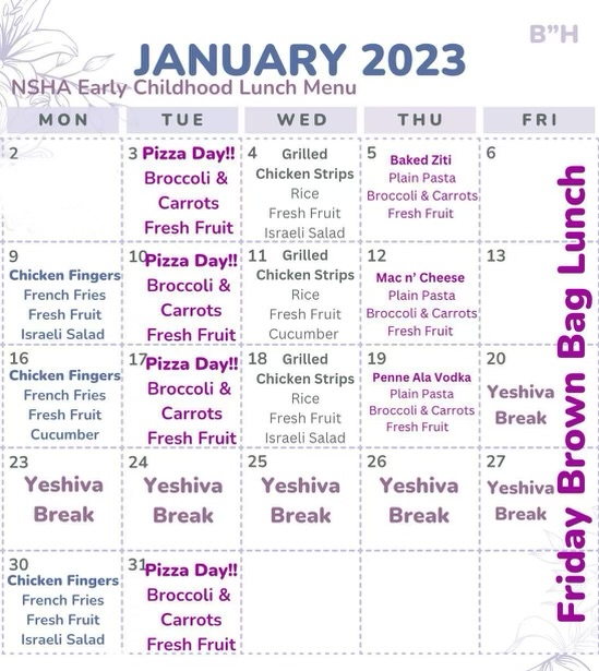 january2023lunchmenu North Shore Hebrew AcademyNorth Shore Hebrew